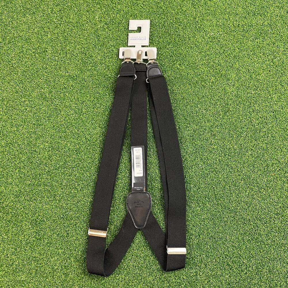 Perry Ellis Portfolio Black Faux Leather Suspenders NWT